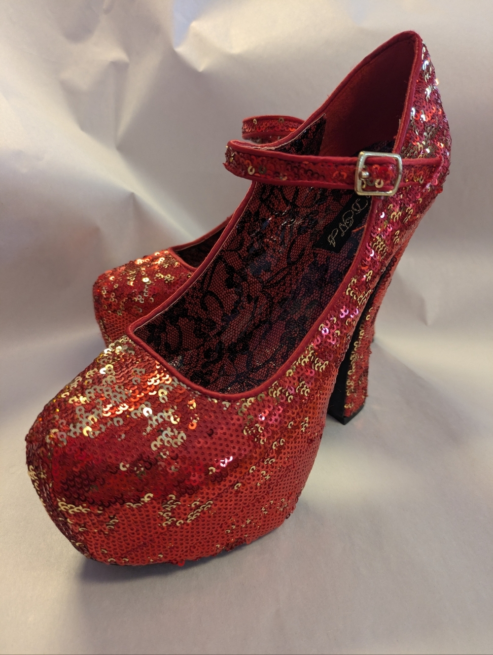 Red And Gold Sequin Platform Shoes Wild DNA Chunky Heel